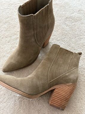 Women’s Suede Ankle Booties in Olive Taupe